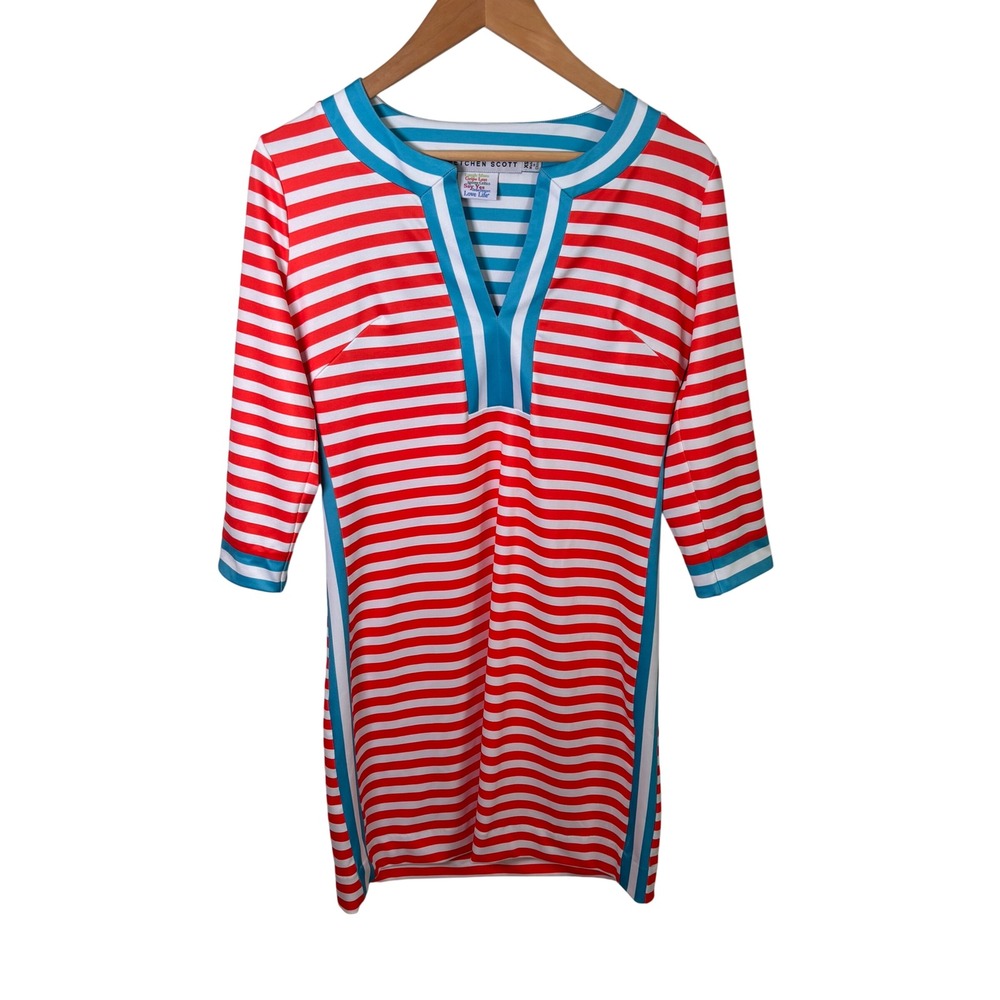 Gretchen Scott Womens Dress Sz XS Orange Blue Stripes